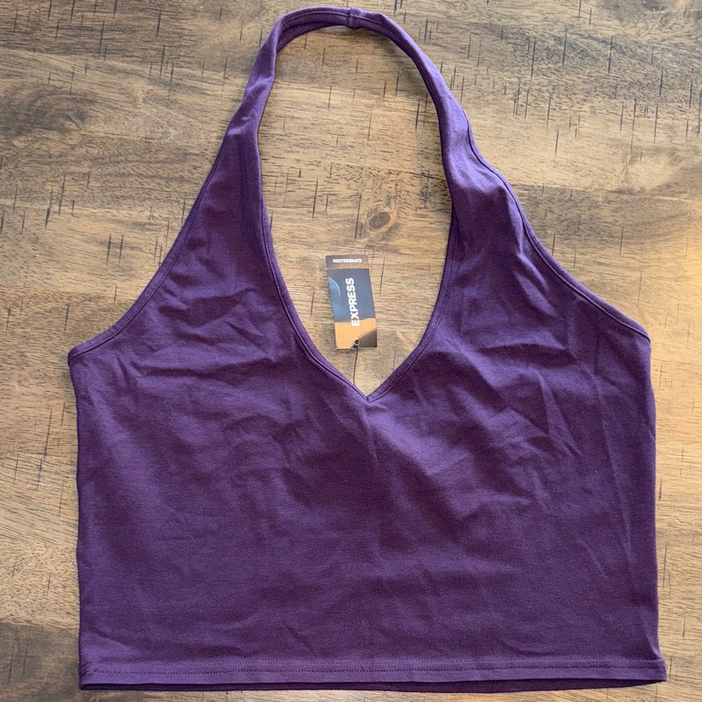 Express Purple Halter Crop Top